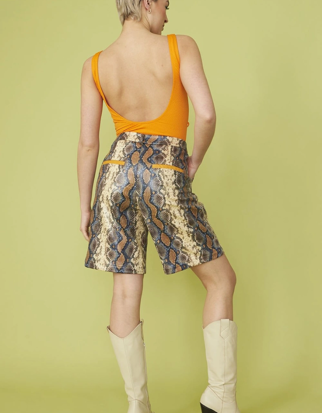 Banana Peel Eco Leather Mixed Print Shorts