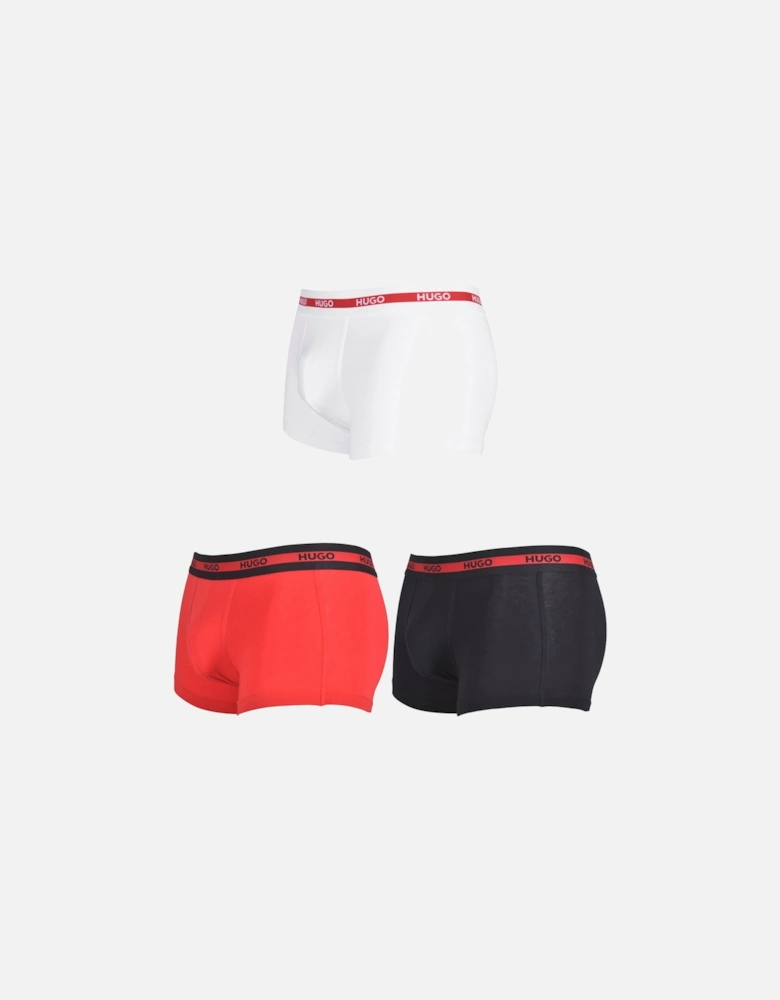 3-Pack Organic Cotton Red Stripe Boxer Trunks, Black/White/Red