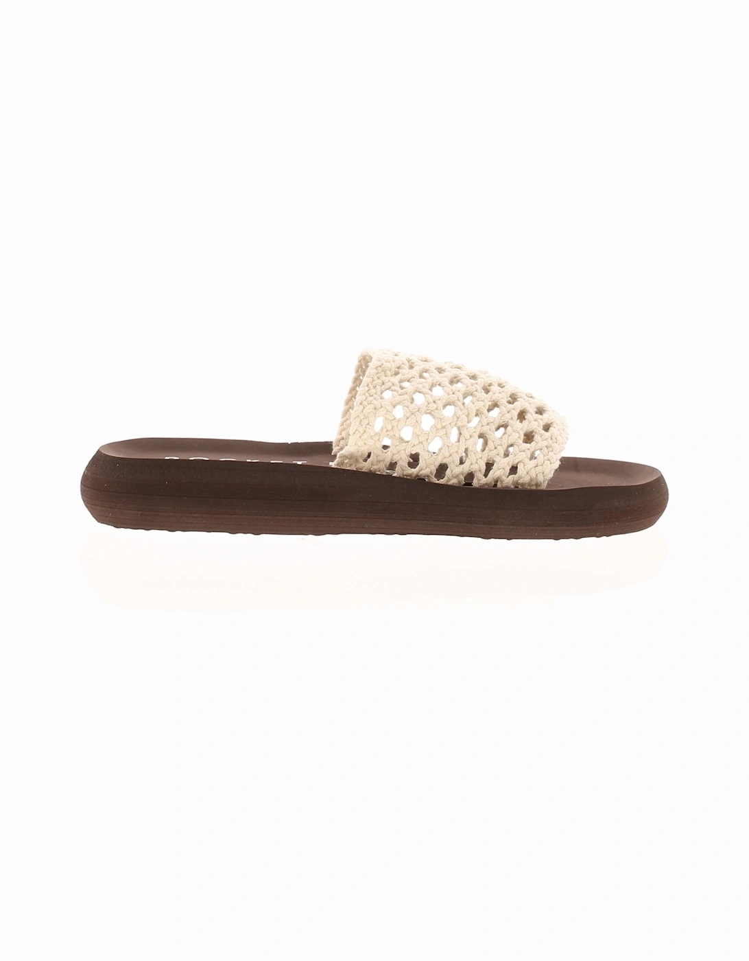 Womens Sandals Sunset Slide Flat Slip On Sliders White Brown UK Size