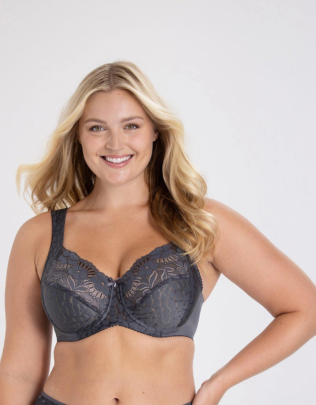 Jacquard & Lace Underwired Bra With Padded Side Support, 2 of 1