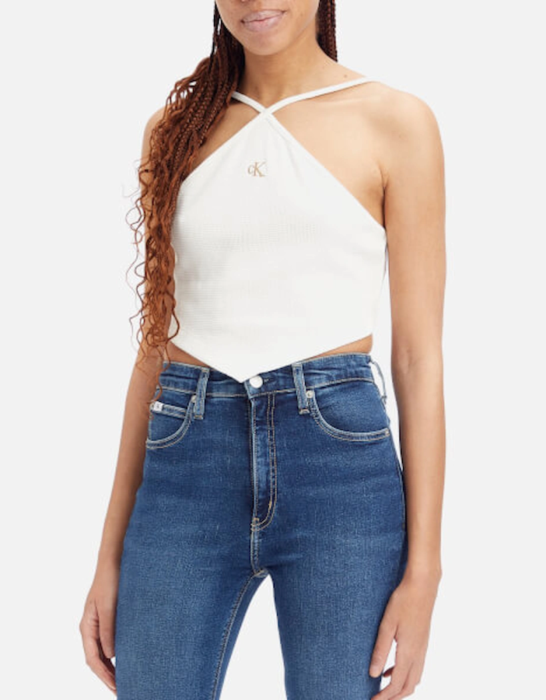 Jeans Waffle Cotton-Blend Jersey Halter Top, 2 of 1