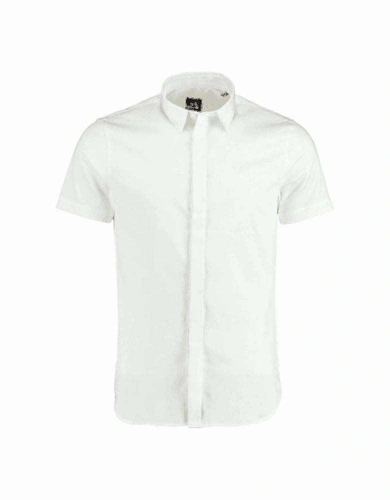 Woven White Button Up Short Sleeve Shirt
