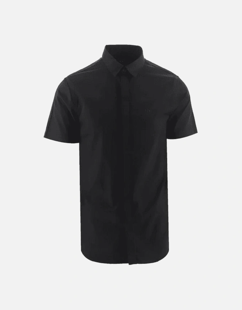 Woven Black Button Up Short Sleeve Shirt