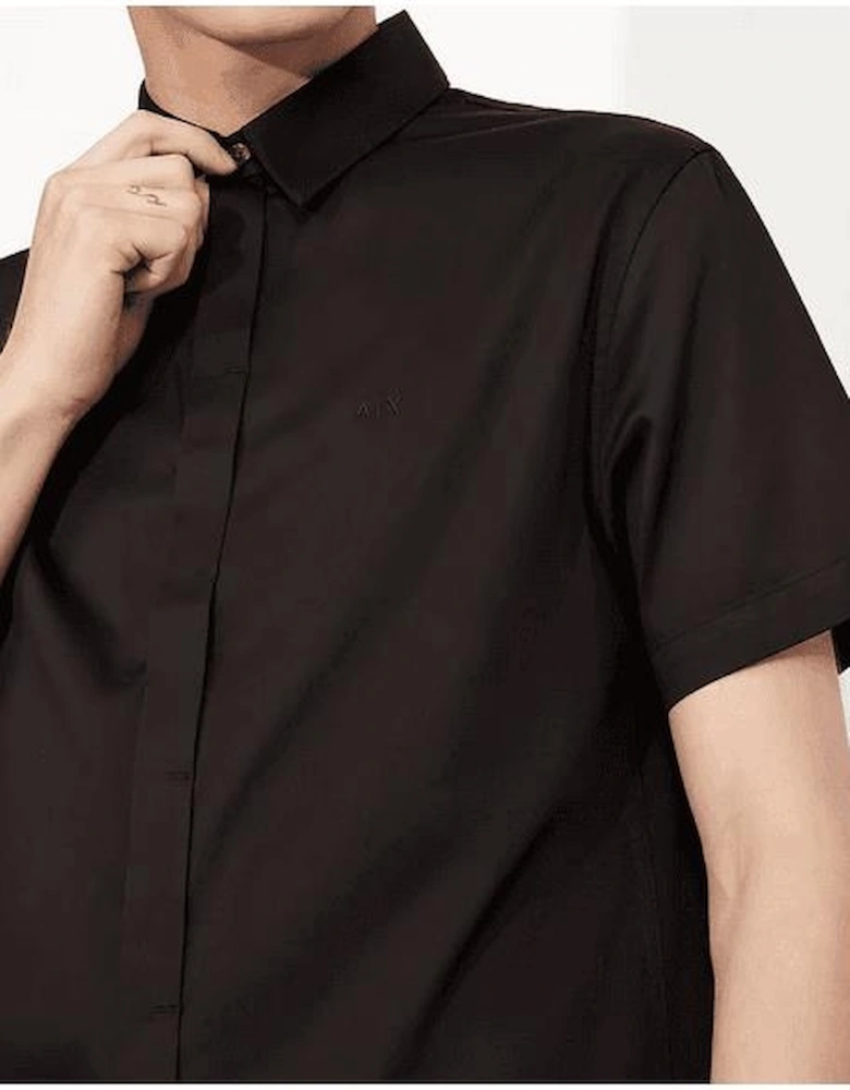 Woven Black Button Up Short Sleeve Shirt