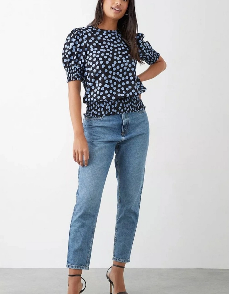 Womens/Ladies Spotted Shirred Hem Blouse
