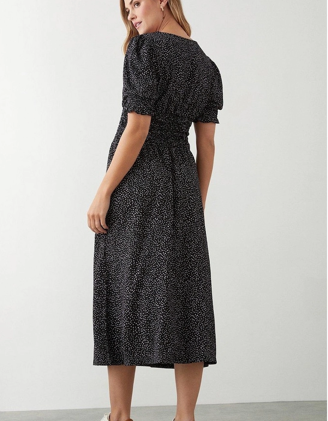 Womens/Ladies Spotted Shirred Waist Midi Dress