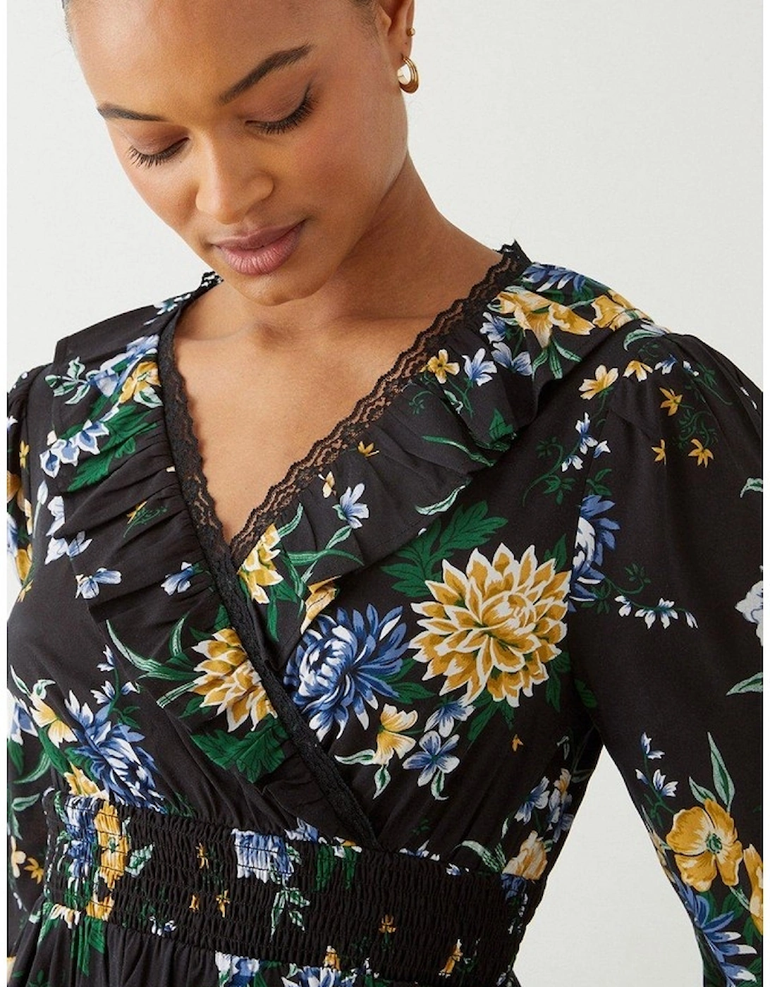 Womens/Ladies Floral Lace Detail Mini Dress