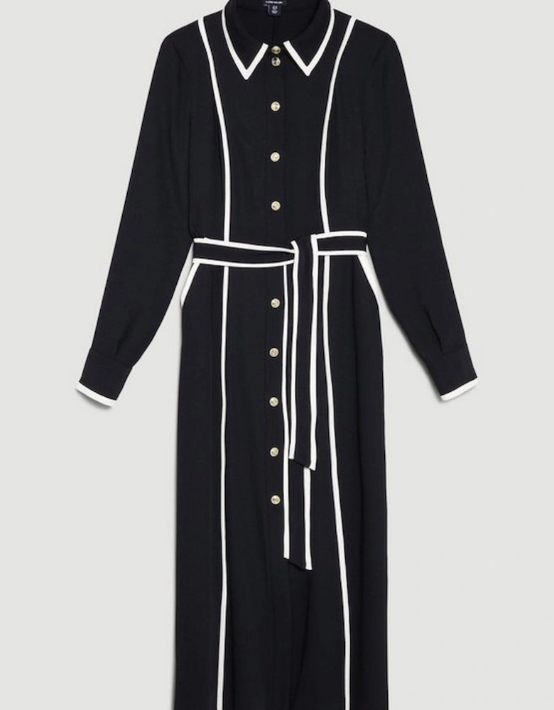 Soft Tailored Pipe Detail Sleeved Shirt Dress