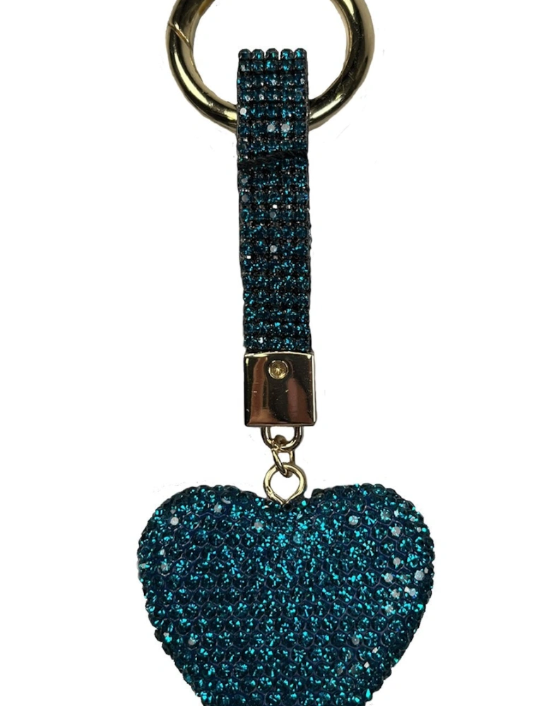 Blue Sequin Love Heart Keyring Bag Charm
