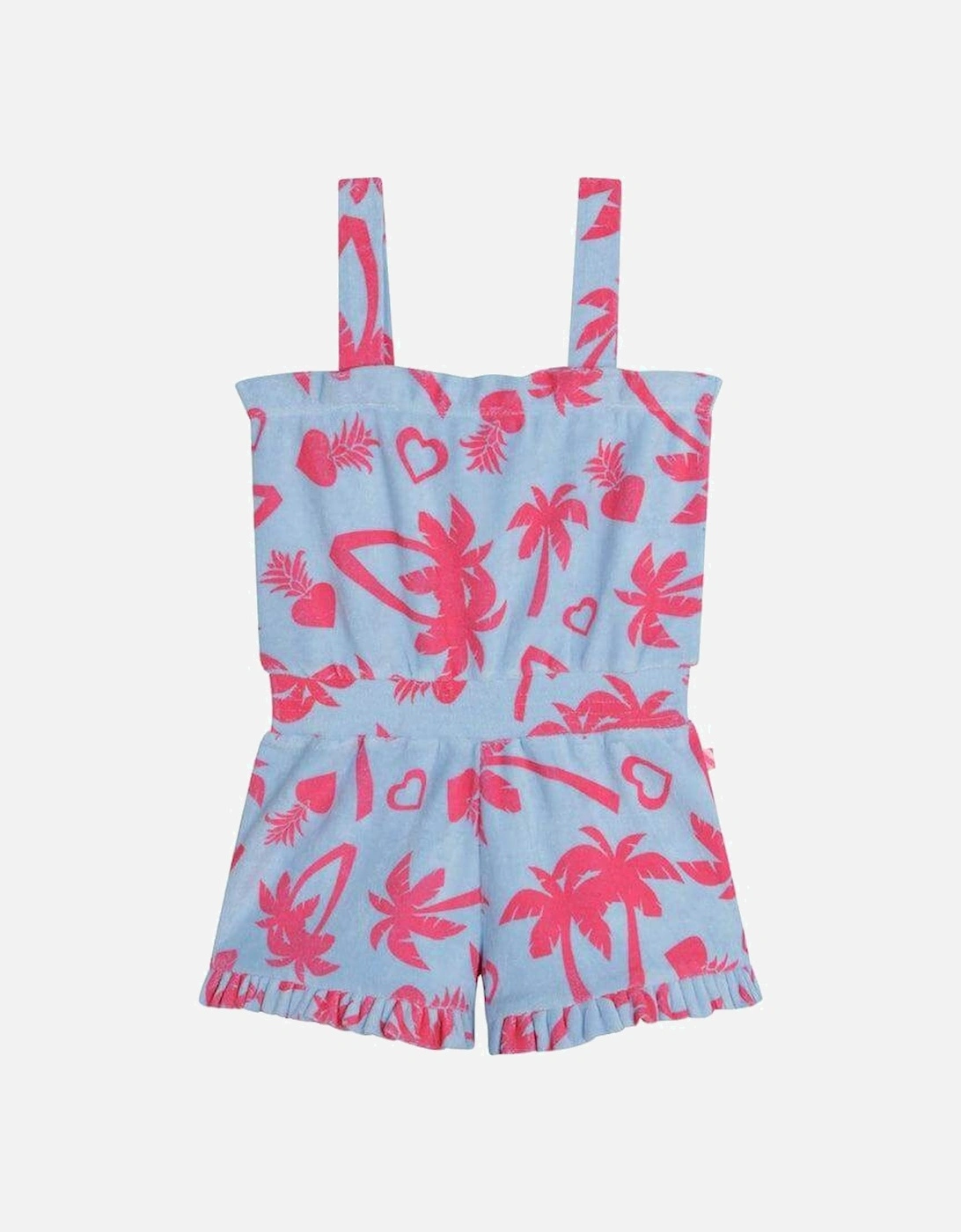 Girls Blue & Pink Towelling Palm Tree Playsuit, 4 of 3