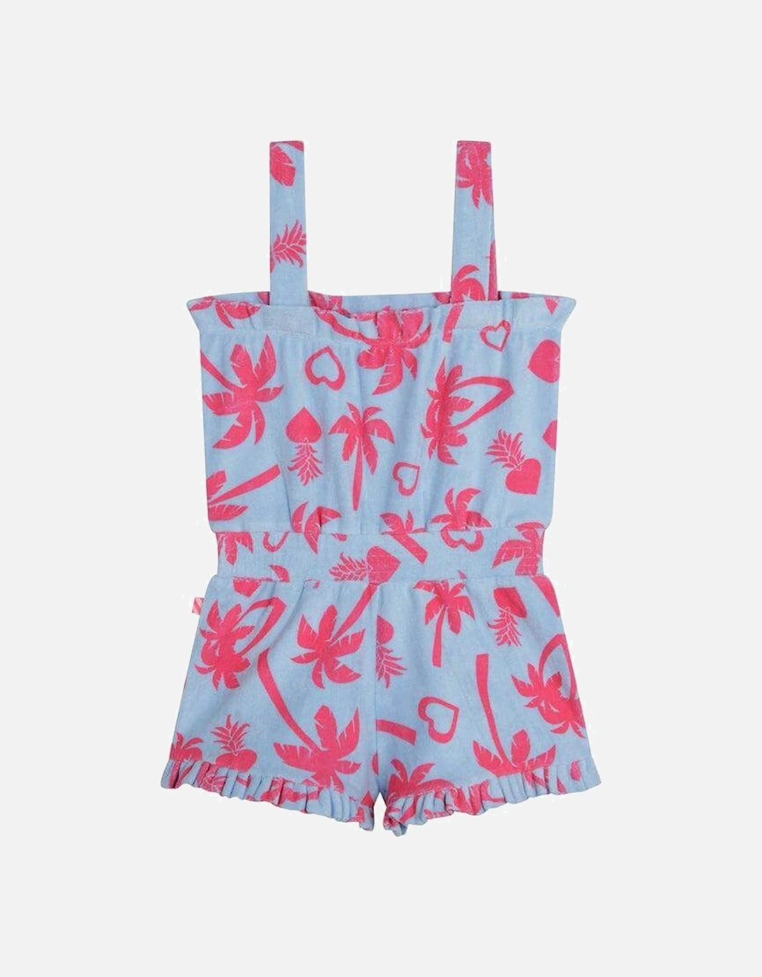 Girls Blue & Pink Towelling Palm Tree Playsuit