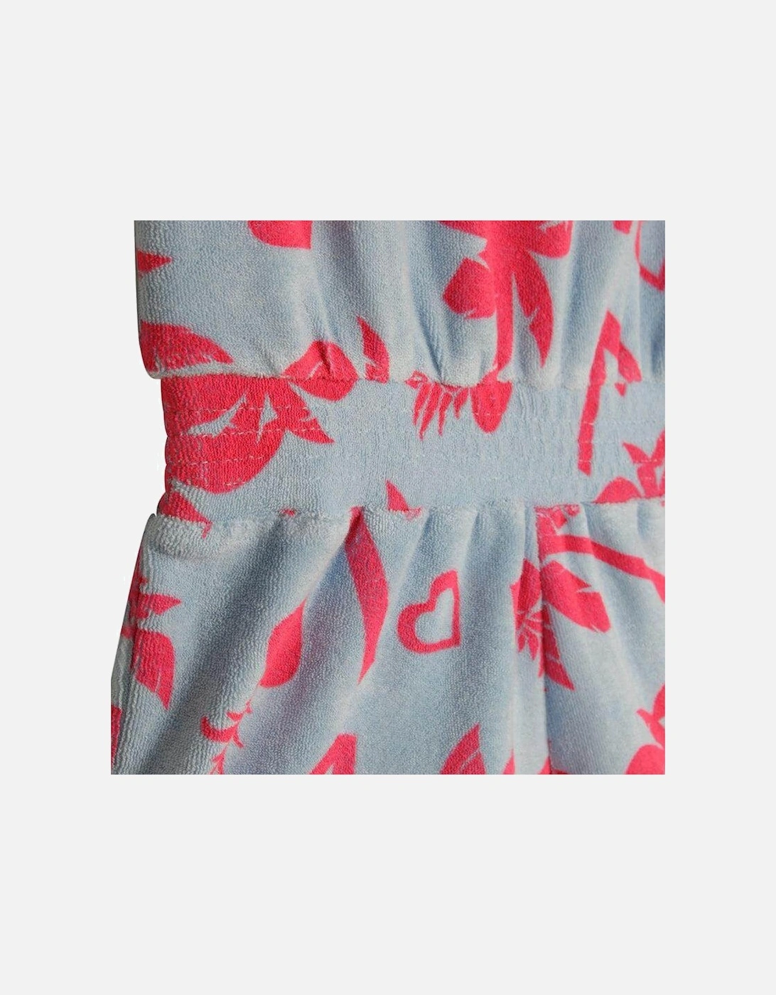 Girls Blue & Pink Towelling Palm Tree Playsuit