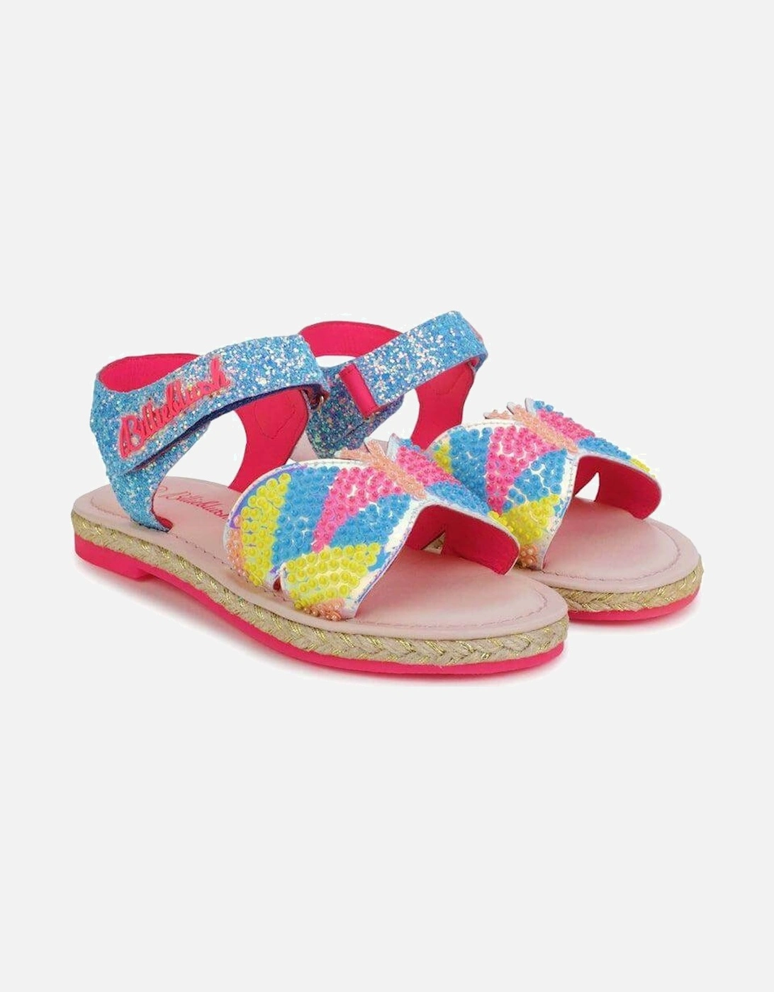 Girls Blue Sequin Butterfly Sandals, 6 of 5
