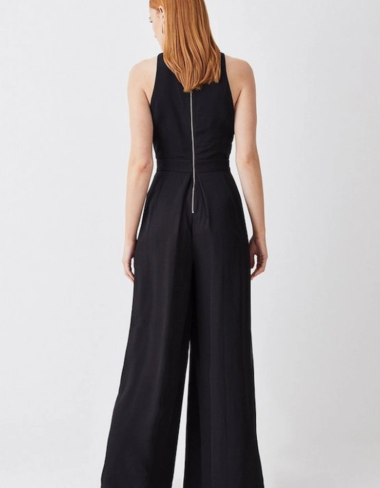 Premium Linen Viscose Halter Woven Jumpsuit