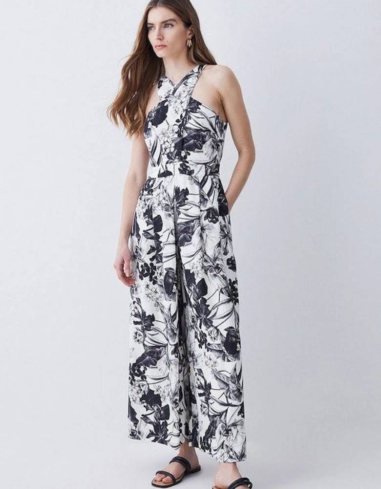Batik Floral Premium Linen Viscose Halter Woven Jumpsuit