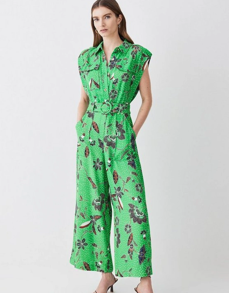 Topstitch Floral Batik Premium Linen Viscose Jumpsuit