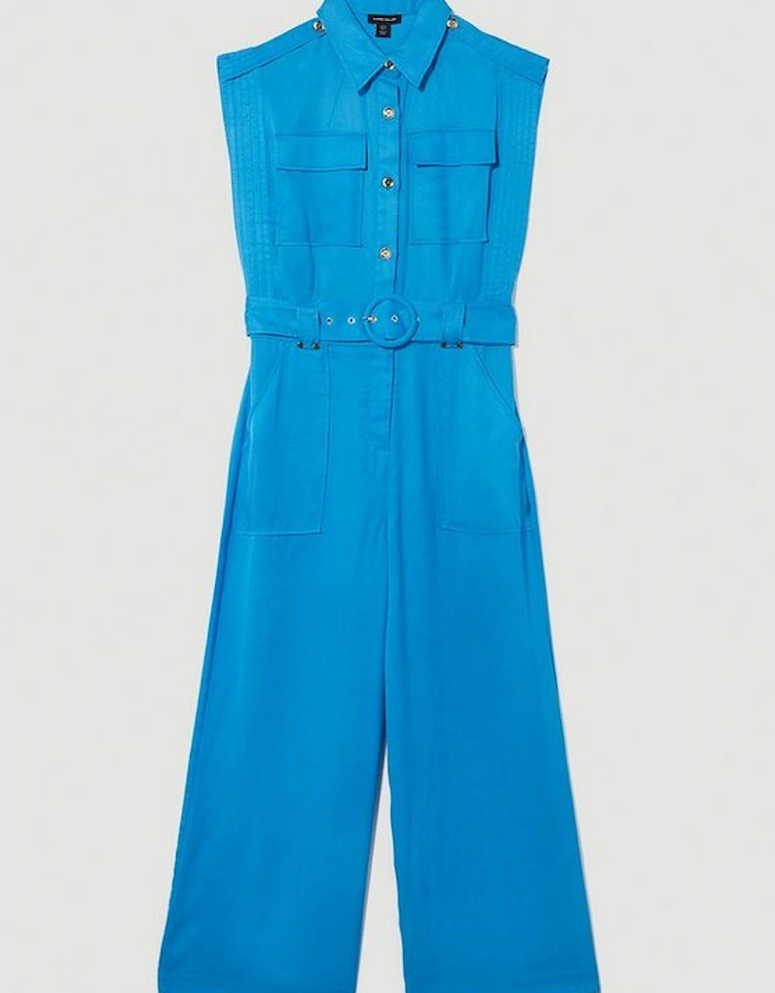 Topstitch Belted Premium Linen Viscose Jumpsuit