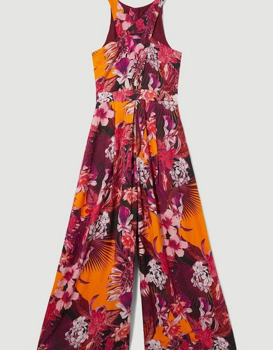 Tall Tropical Floral Premium Linen Viscose Halter Woven Jumpsuit