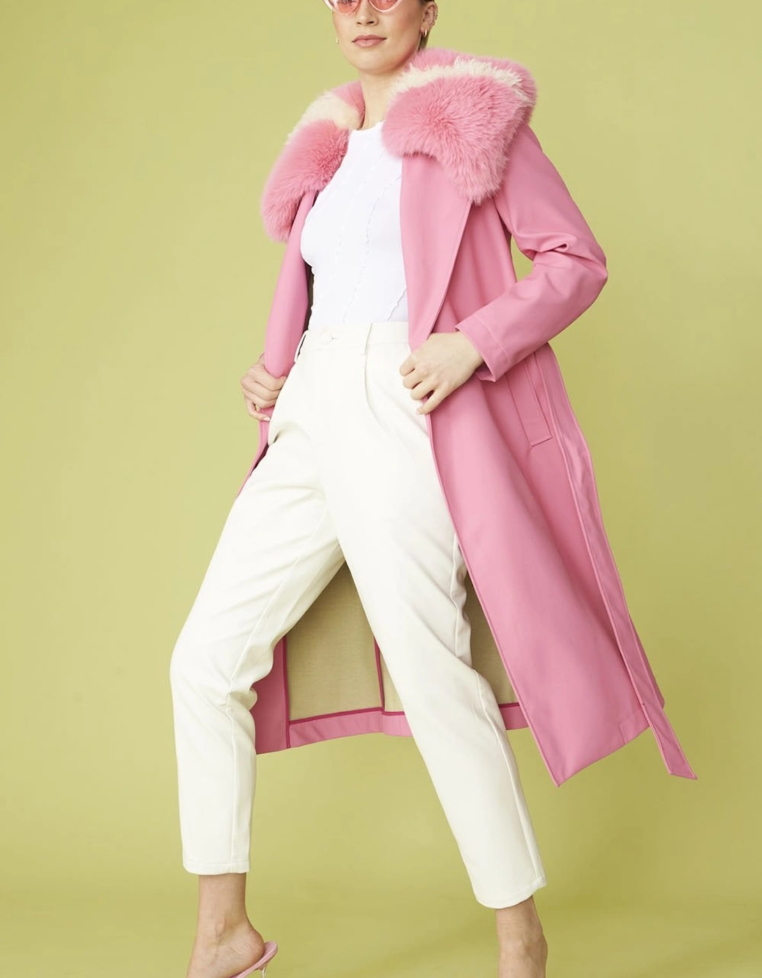 Pink Tencel Blend Eco Leather Trench Coat