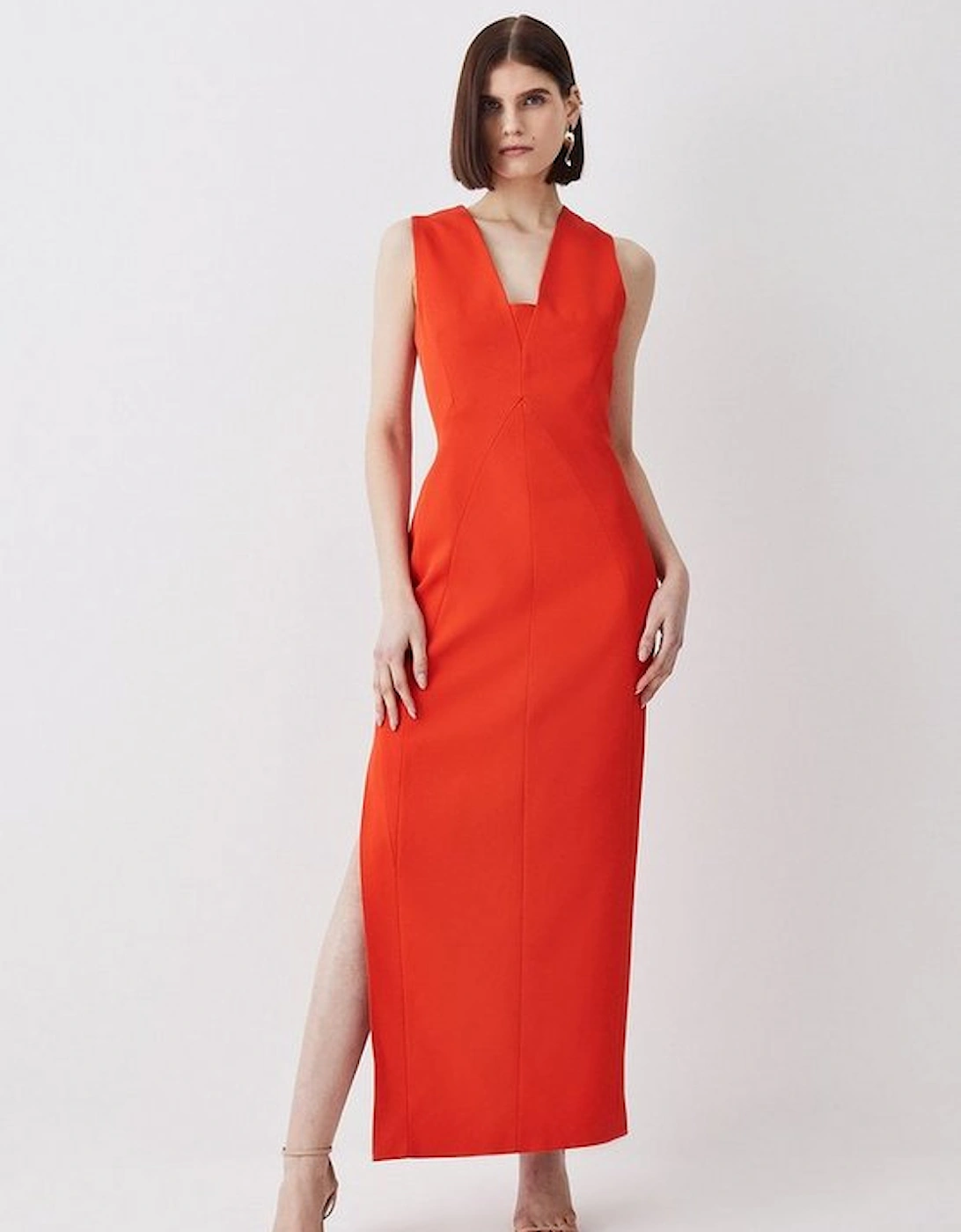 Italian Structured Rib & Satin Contrast Panel Midi Dress, 5 of 4