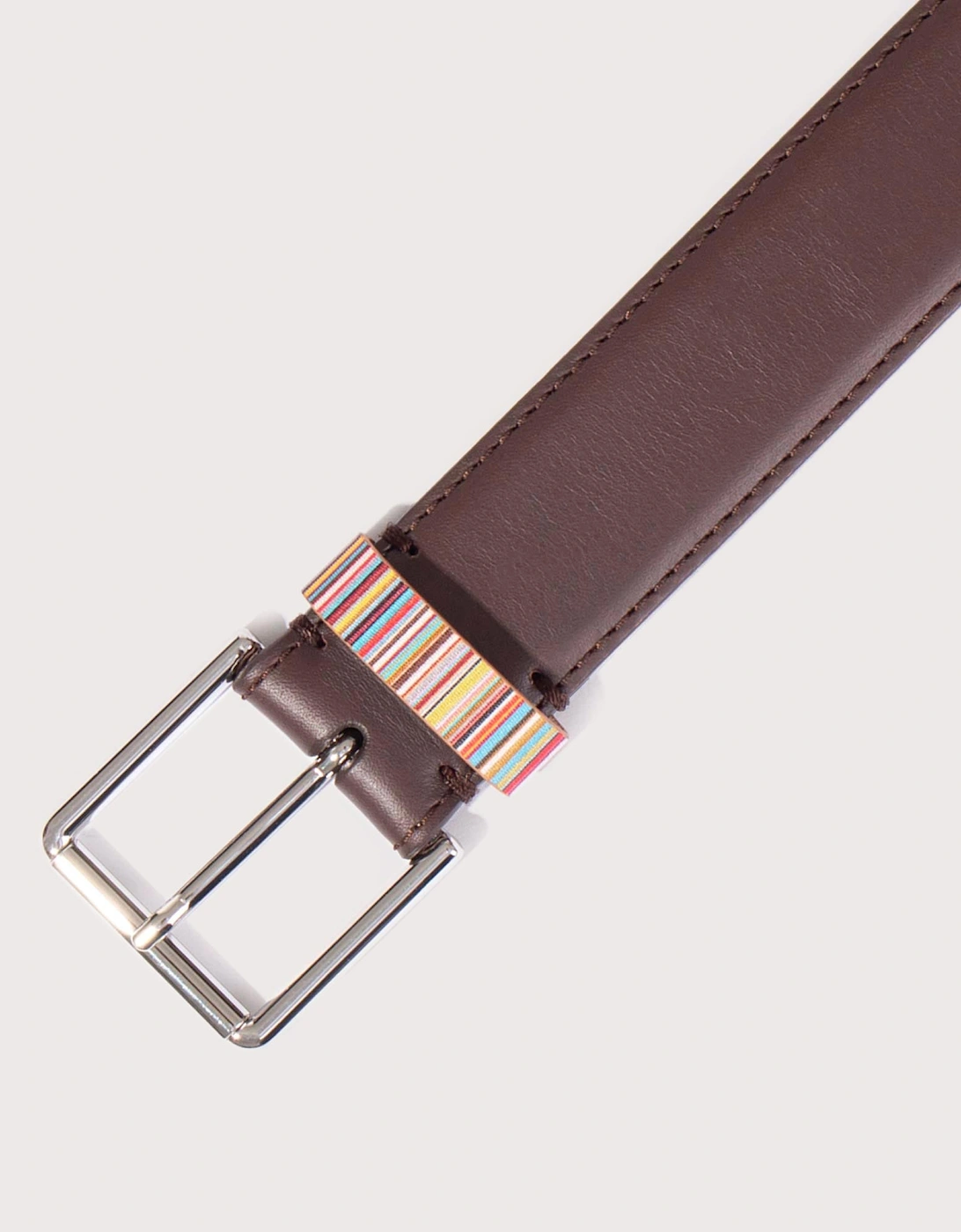 Leather Signature Stripe Keeper Belt