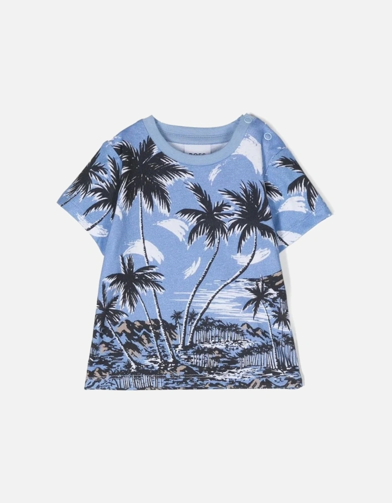 Kids Palm Tree Print T Shirt Blue