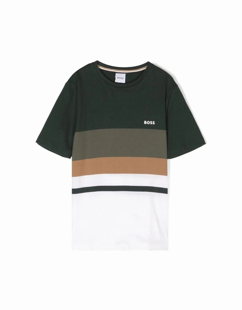Kids Block Stripe T Shirt Green