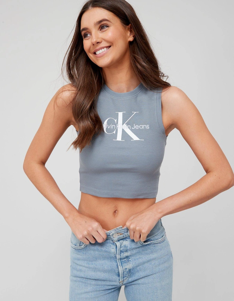 Jeans Archival Mono Logo Ribbed Tank Top - Grey