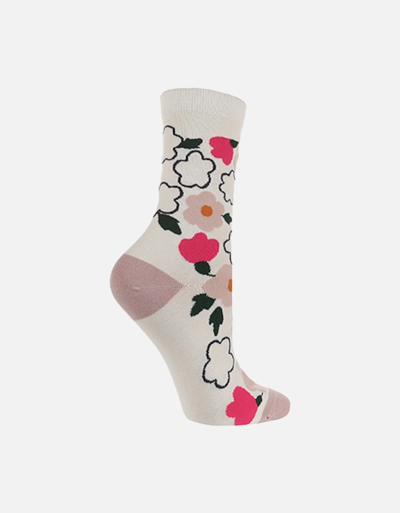 Jacquard Socks 1 Pack Cream With Flower Print