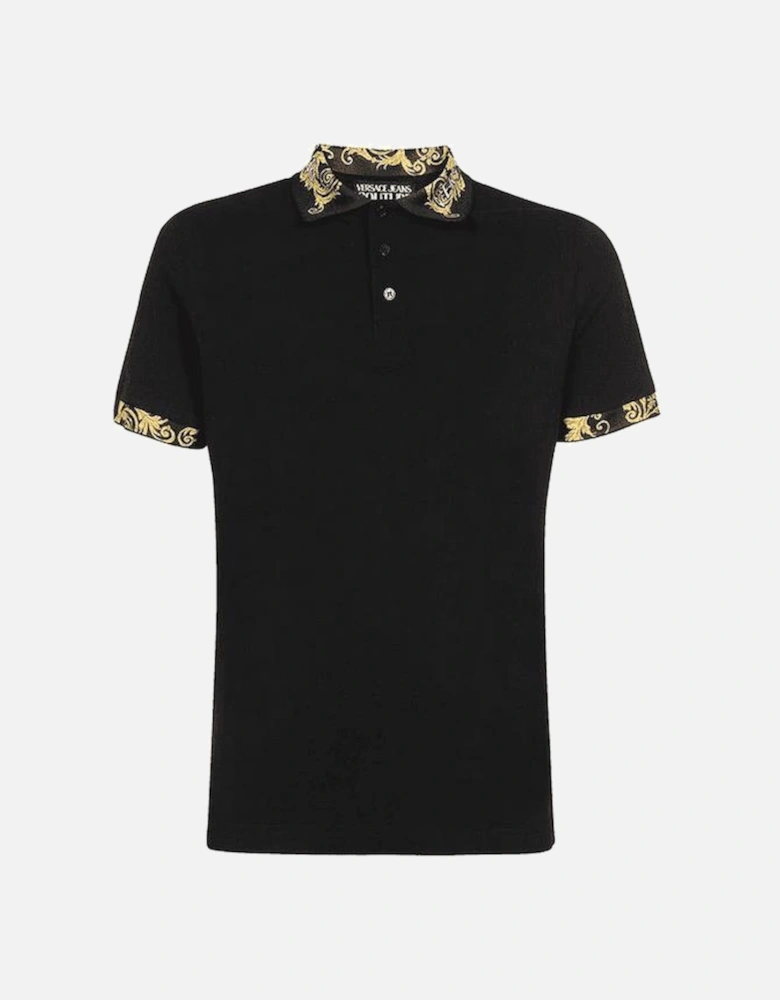 Cotton Collar Print Black Polo Shirt