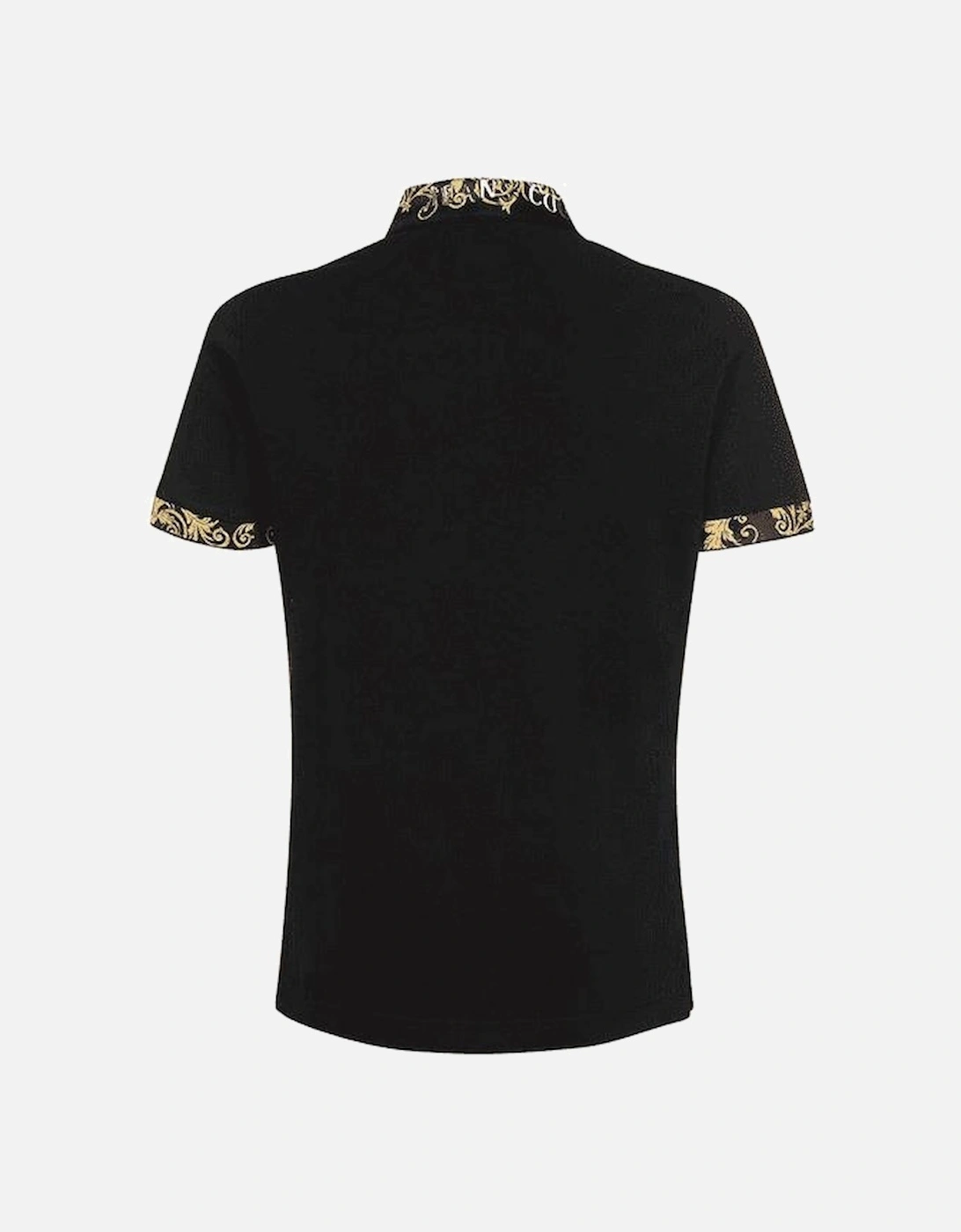 Cotton Collar Print Black Polo Shirt