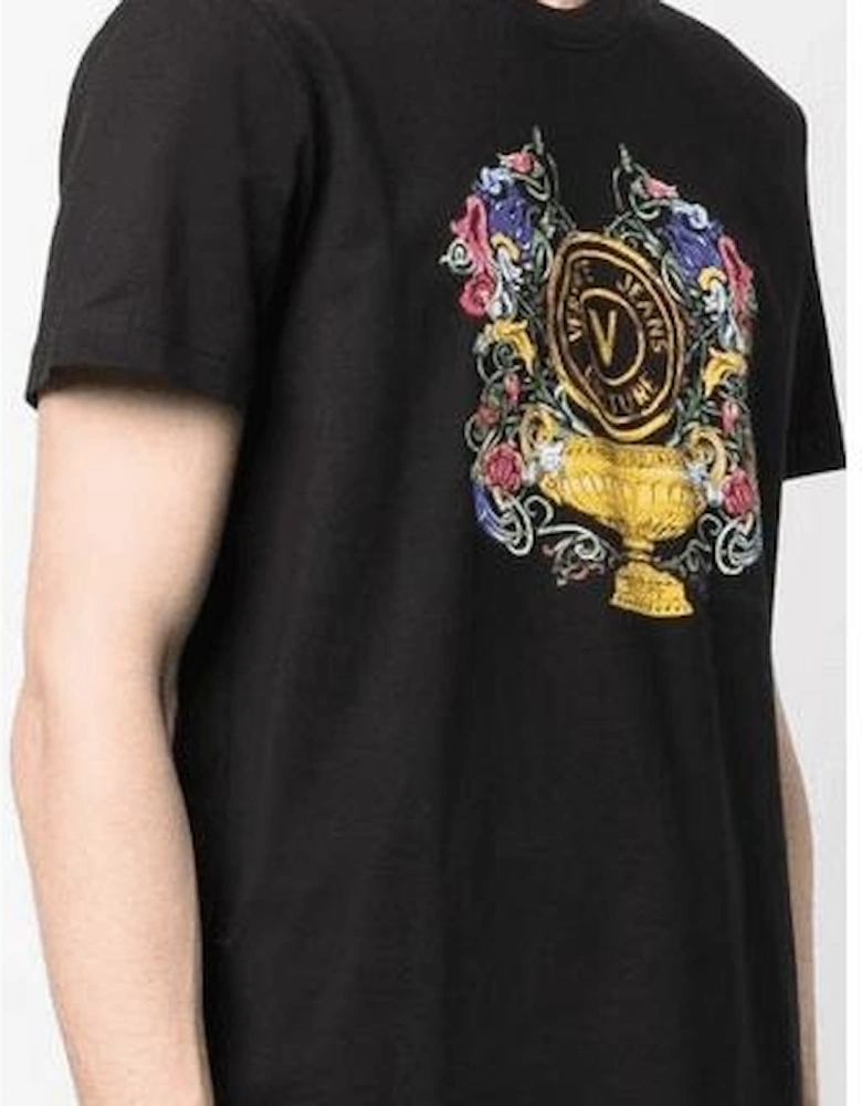 Cotton Floral Print Black T-Shirt