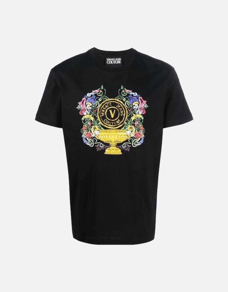 Cotton Floral Print Black T-Shirt