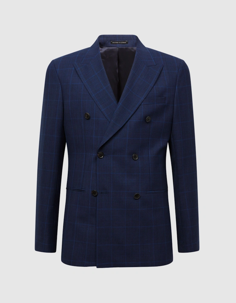 Slim Fit Wool Double Breasted Check Blazer