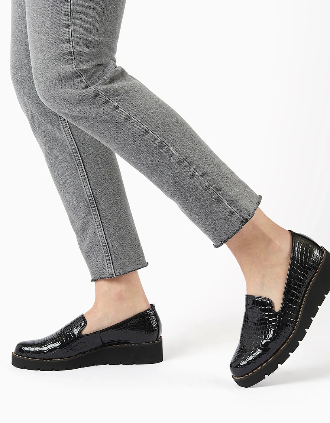 Ladies Glides - Croc-Debossed Flatform Loafers
