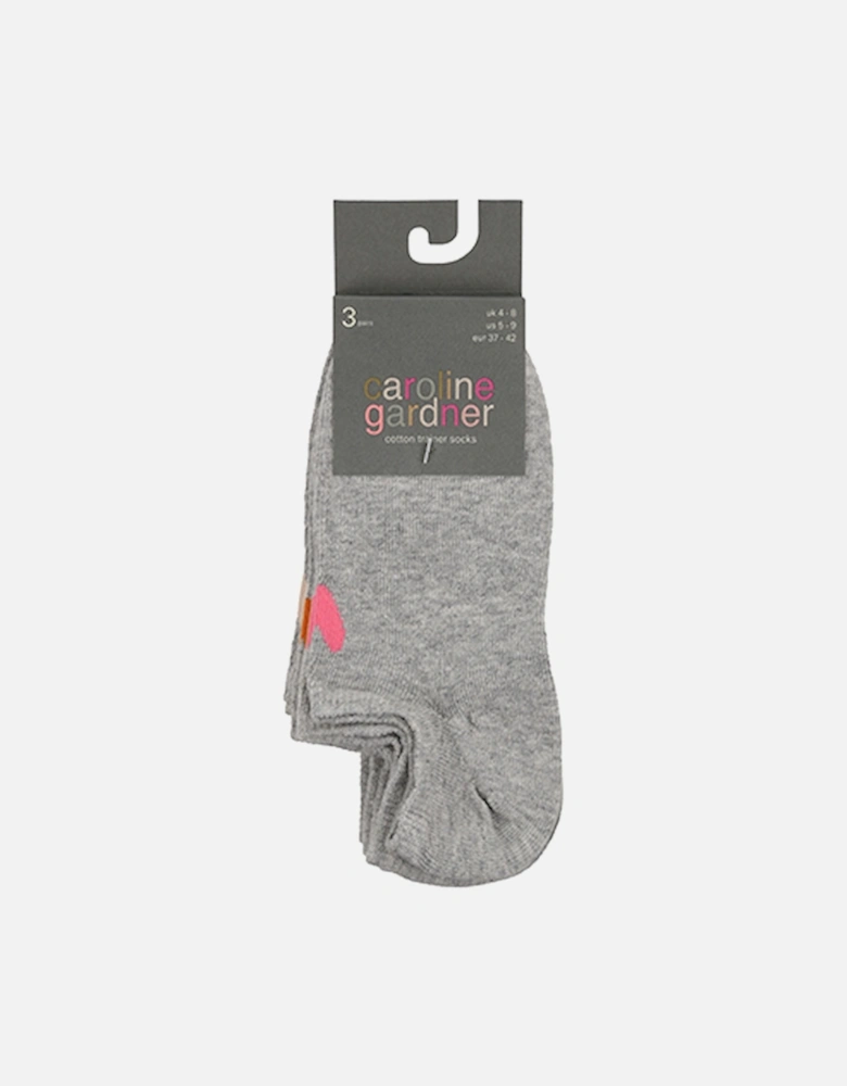 Plain Trainer Liner  Socks 3 Pack Pink/Orange/Cream Heart