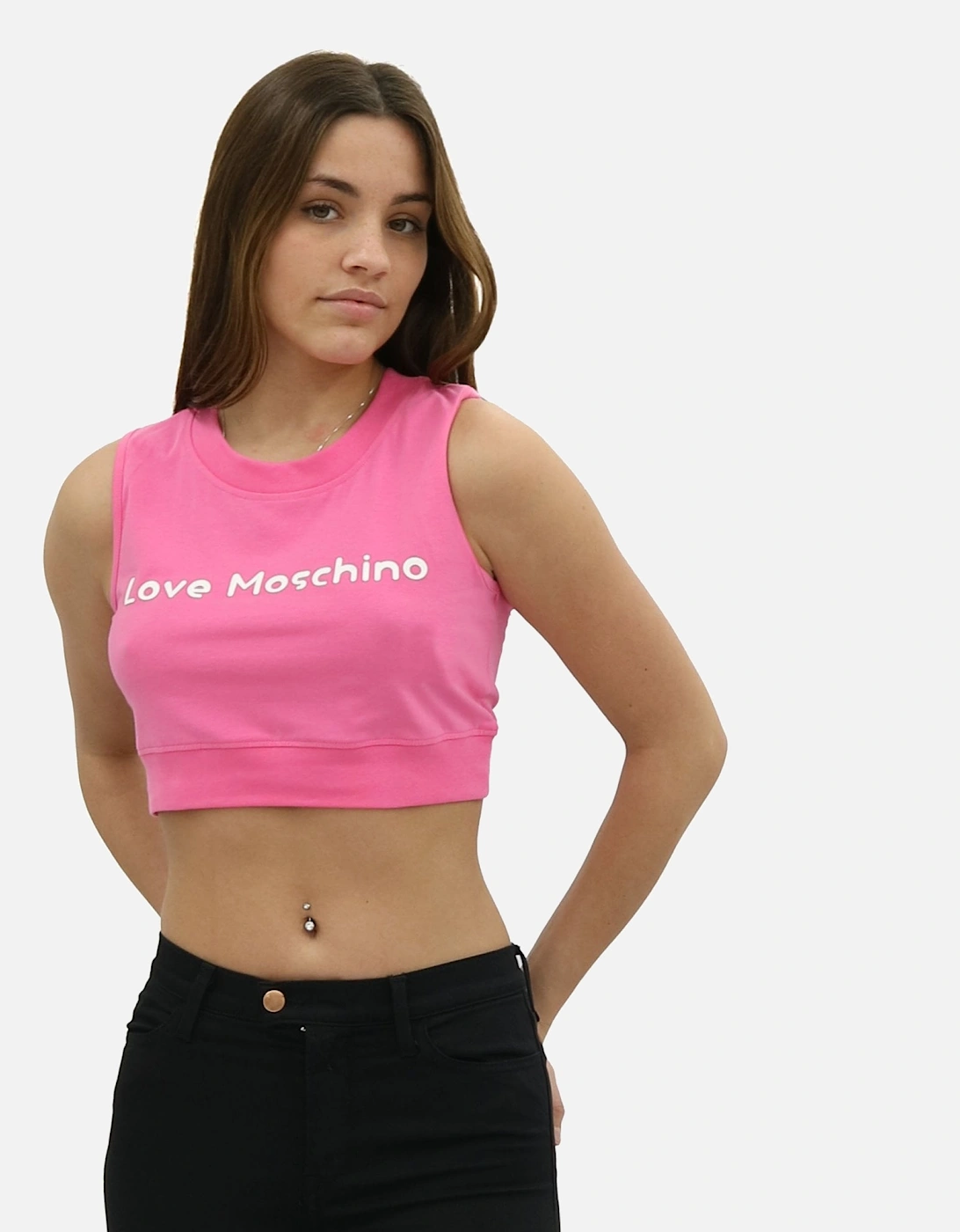 Stampa Logo Sleeveless Crop Pink Tee