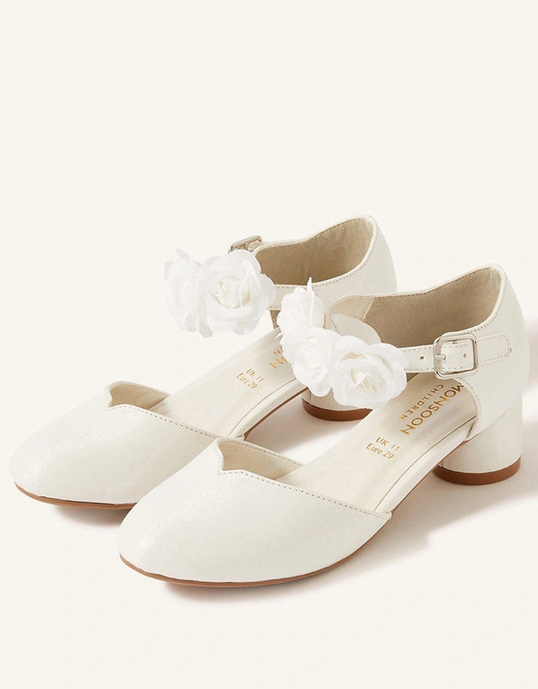 Girls Heel Corsage Shoes - Ivory
