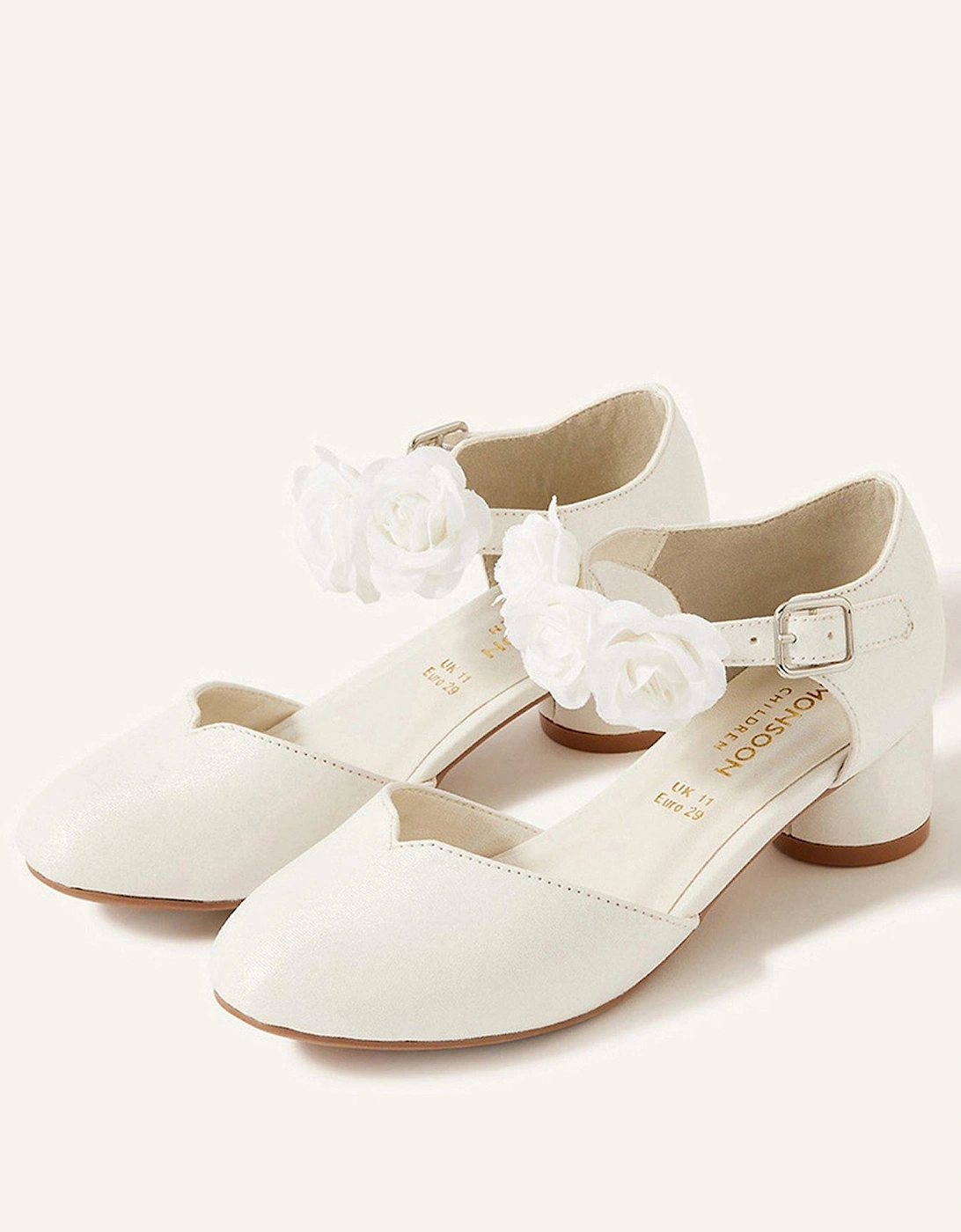 Girls Heel Corsage Shoes - Ivory, 2 of 1