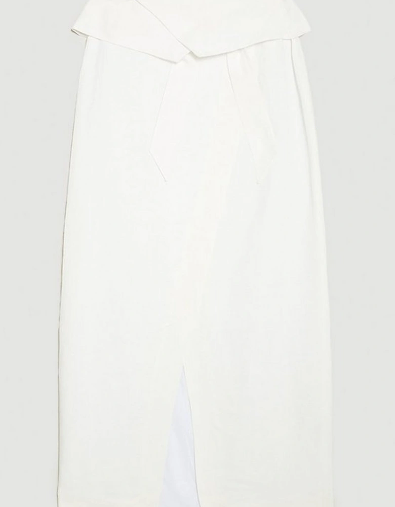Linen Wrap Belted Midi Skirt