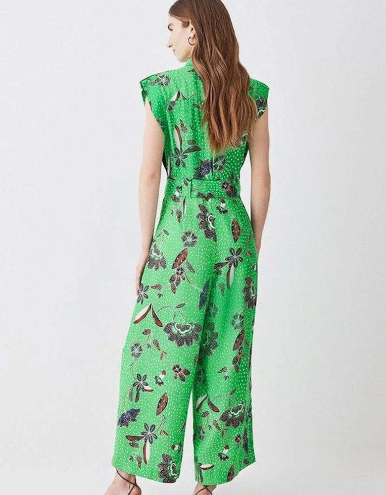 Tall Topstitch Floral Batik Premium Linen Viscose Jumpsuit