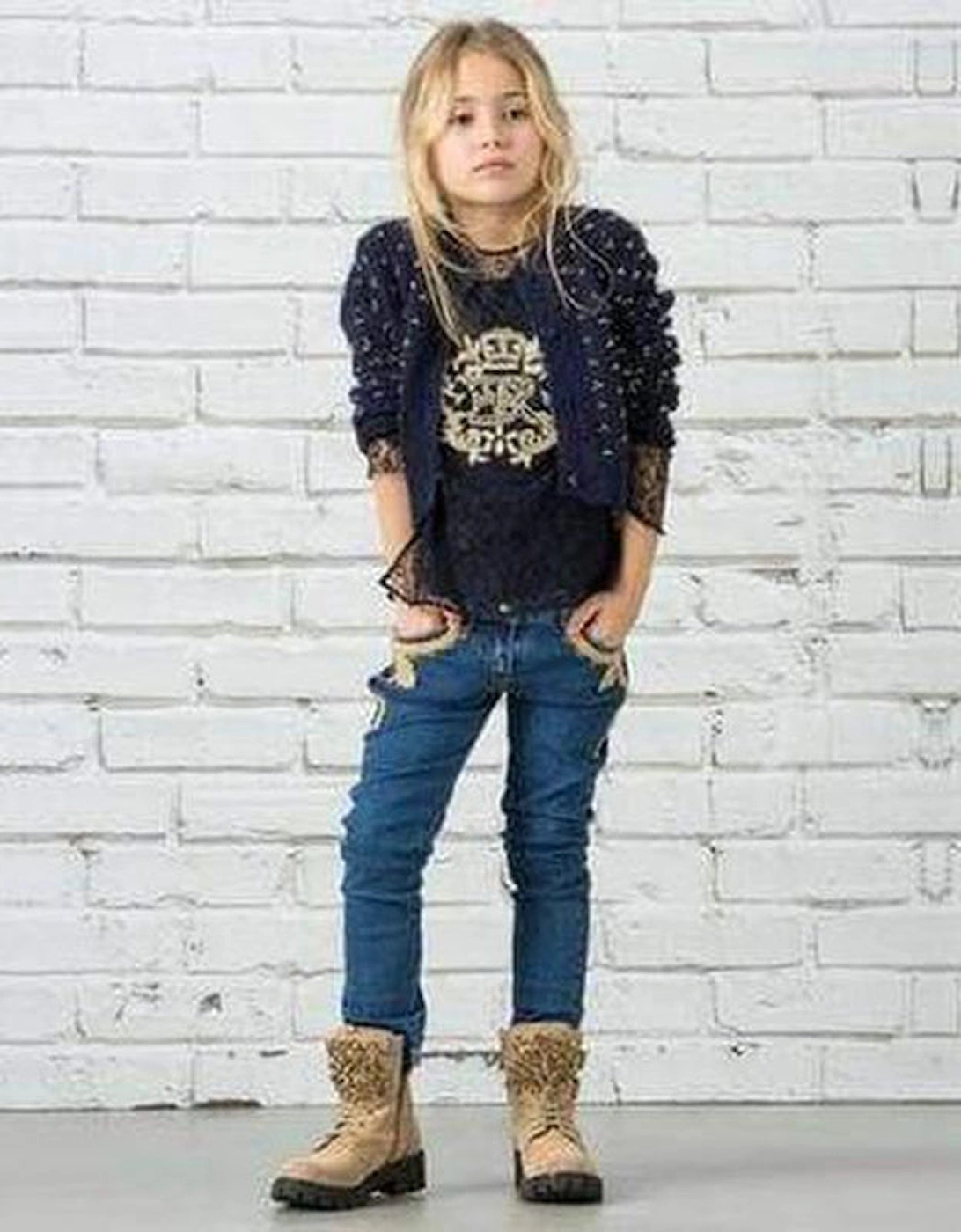 Girls Blue Applique Detail Jeans