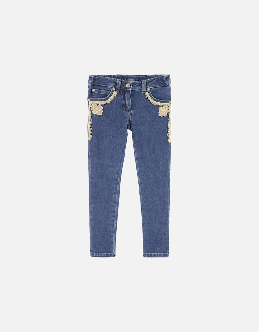 Girls Blue Applique Detail Jeans, 4 of 3