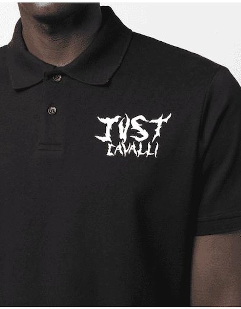 Flame Logo Cotton Black Polo Shirt