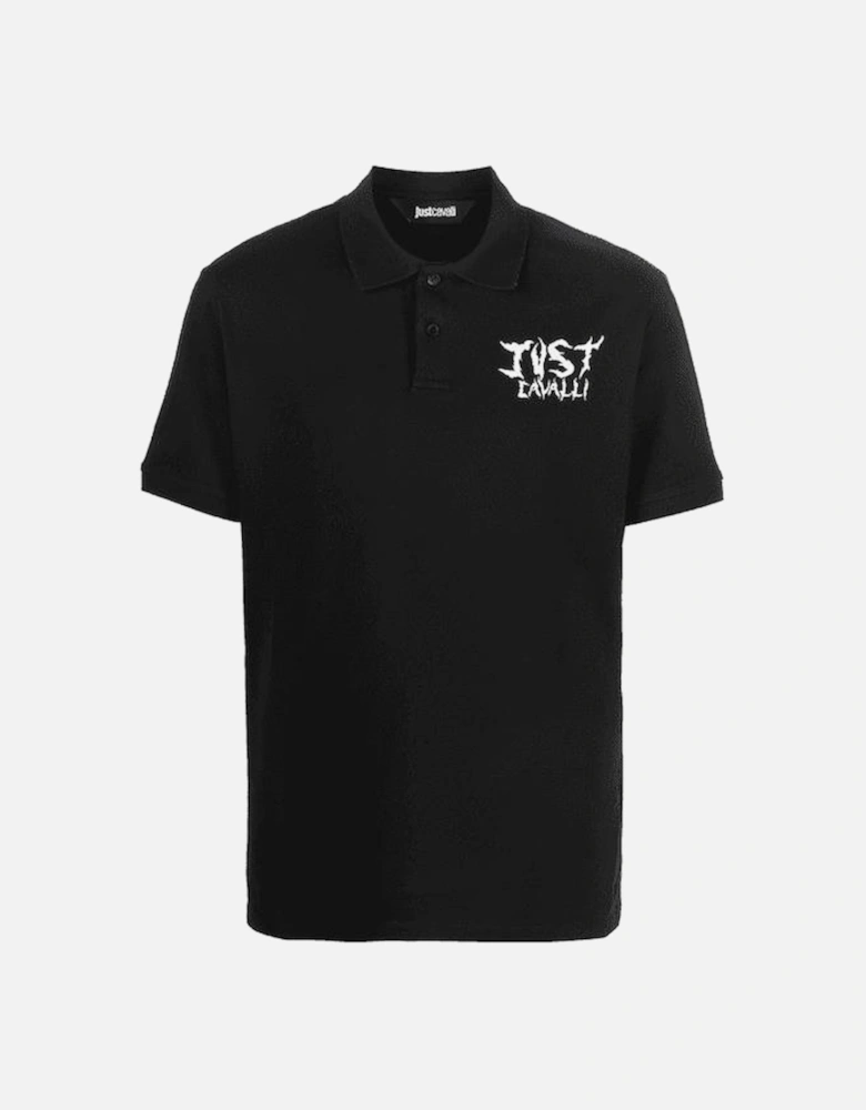 Flame Logo Cotton Black Polo Shirt