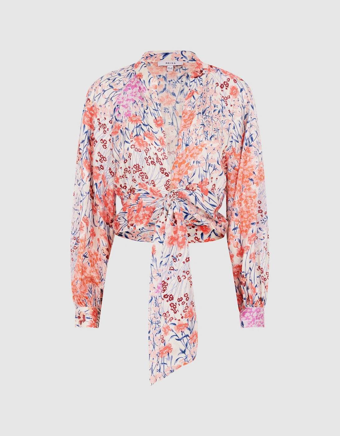 Floral Print Tie Front Cropped Blouse, 2 of 1