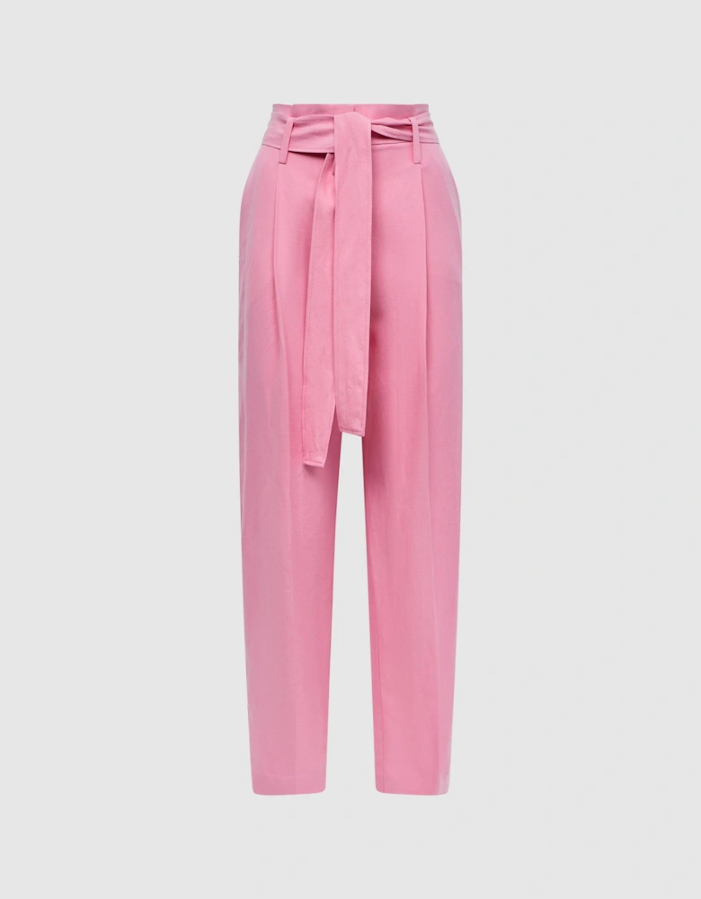 High Rise Belted Tapered Trousers