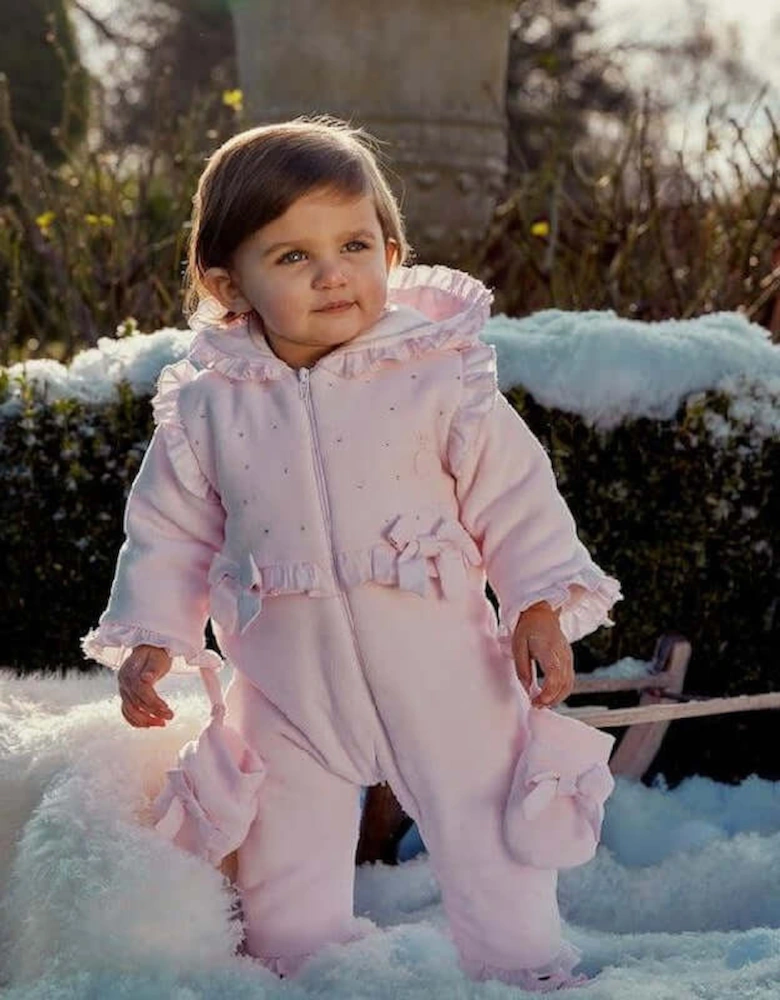 Baby Girls Velour Snowsuit with Booties And Mittens
