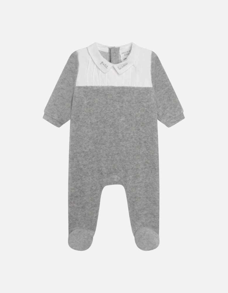 Baby Boys Grey Velvet Babygrow