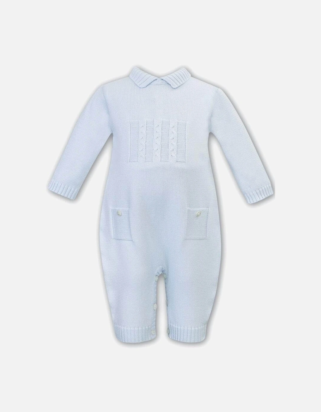 Baby Boys Blue Cable Knit Babygrow, 2 of 1